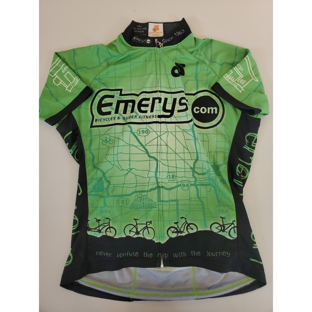 Champion System Emerys Bicycles Women XL Cycling Jersey Green Full Zip Short Slv
